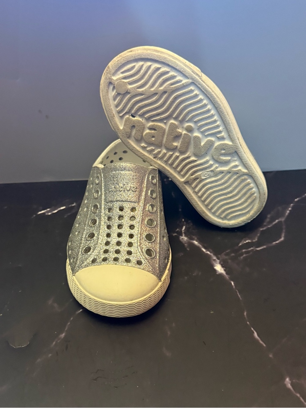 Native Kids Slip-On Glitter Sneakers in Silver